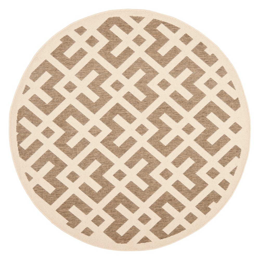 7'10in Round Claudette Outdoor Patio Rug Brown/Bone - Safavieh