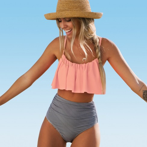 Women's Falbala Design Striped Bikini Swimsuit Set -cupshe : Target