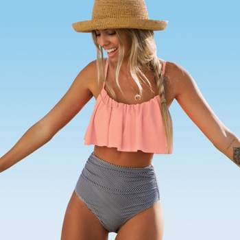 Women's Falbala Design Striped Bikini Swimsuit Set -Cupshe