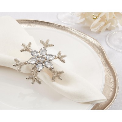 Saro Lifestyle Holiday Napkin Rings With Beaded Snowflake Design (Set of 4)