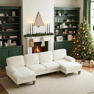 Okak Modern U-shaped Combination Sofa Couch with Wooden Feet,Chenille Fabric Recliner Sofas for Living Room,Apartments - 1 of 4