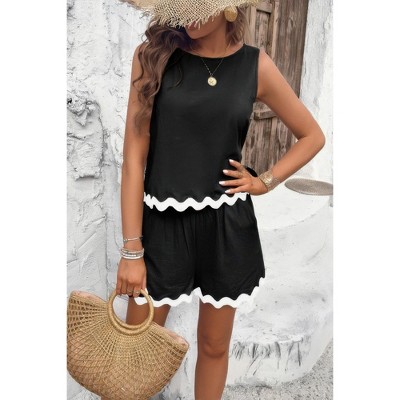 I am a Fashion Junky Two Pieces Printed Sleeveless Pockets Shorts Sets