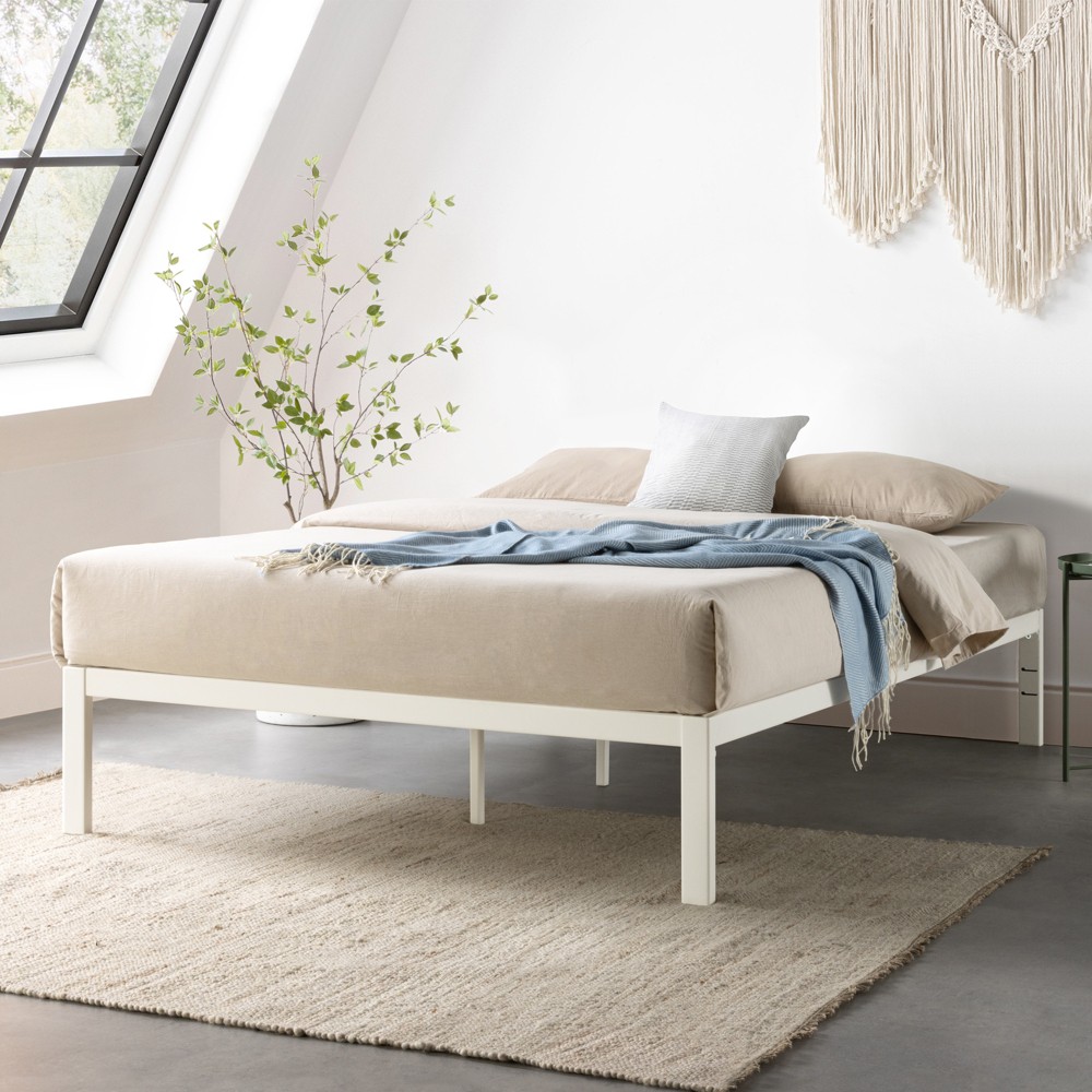 Queen 14" Rocky Base Model C Platform Bed Heavy Duty Steel White - Mellow
