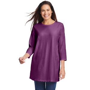 Woman Within Plus Size Perfect Three-Quarter Sleeve Crewneck Tunic - 1 of 4