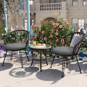 YOOCOZZ 3-Piece Outdoor Patio Furniture Set with 2 PE Rattan Chairs and Tempered Glass Table - 1 of 4