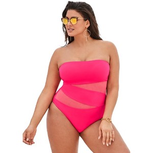 Swimsuits for All Women's Mesh Wrap Bandeau One Piece Swimsuit (Plus Sizes Available) - 1 of 4