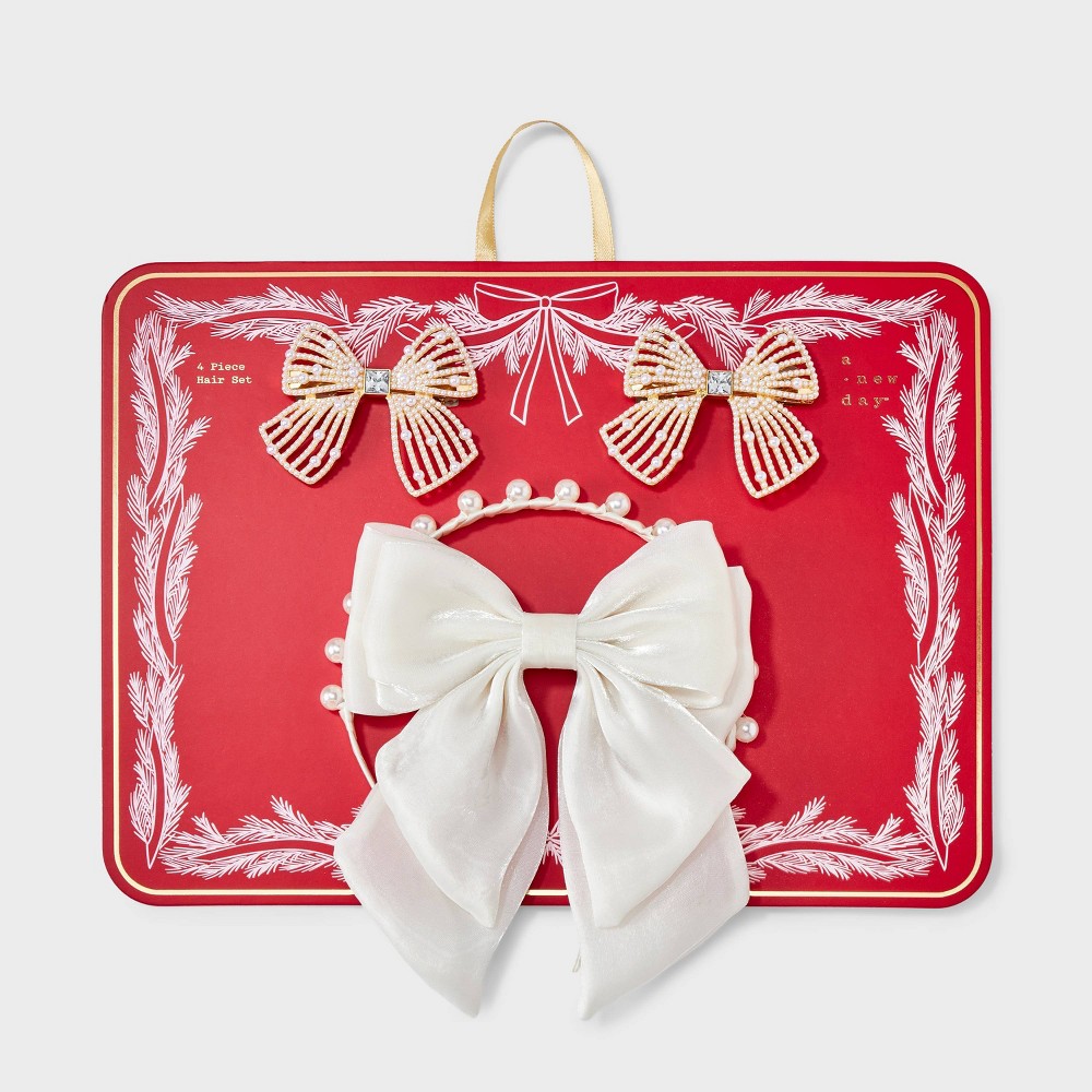 Headband and Bow Barrettes Set 4 pk - A New Day™ Ivory