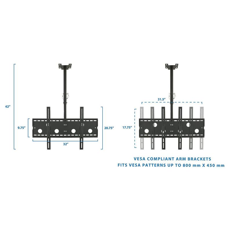 Mount-It! Dual TV Ceiling Mount Rotating & Tilting Double TV Ceiling Mount For Samsung, Sony, LG, Toshiba, Sharp, Element | For 32 - 75 Inch Screens, 5 of 6