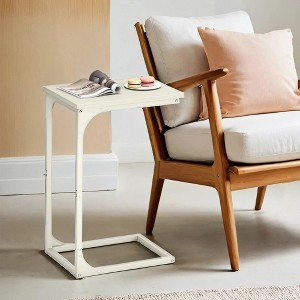 C-Shaped Sofa Table, End Table with Metal Frame, Side Table for Living Room, Bedroom, Cream White - 1 of 4