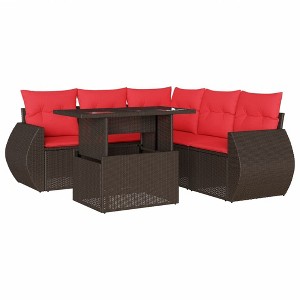 vidaXL Patio Sofa Set with Cushions and Table Outdoor 6 Piece Poly Rattan - Brown - 1 of 4