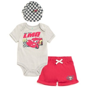 Disney Pixar Baby Bodysuit, Shorts and Baseball Cap 3 Piece Outfit Set Newborn to Infant - 1 of 4