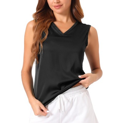 cheibear Women's V Neck Silk Satin Sleeveless Summer Top