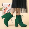 Allegra K Women's Lace Up Quilted Side Zip Soft Lining Chunky Heel Ankle Booties - 2 of 4