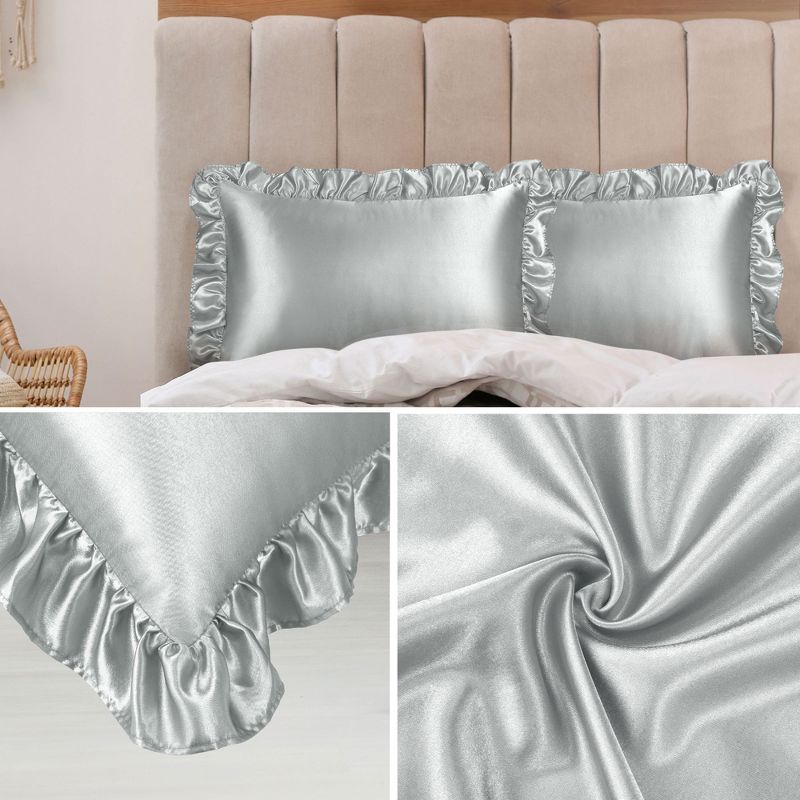 PiccoCasa Satin Retro Silky with Ruffle Luxury Envelope Closure Pillowcases 2 Pcs, 5 of 8
