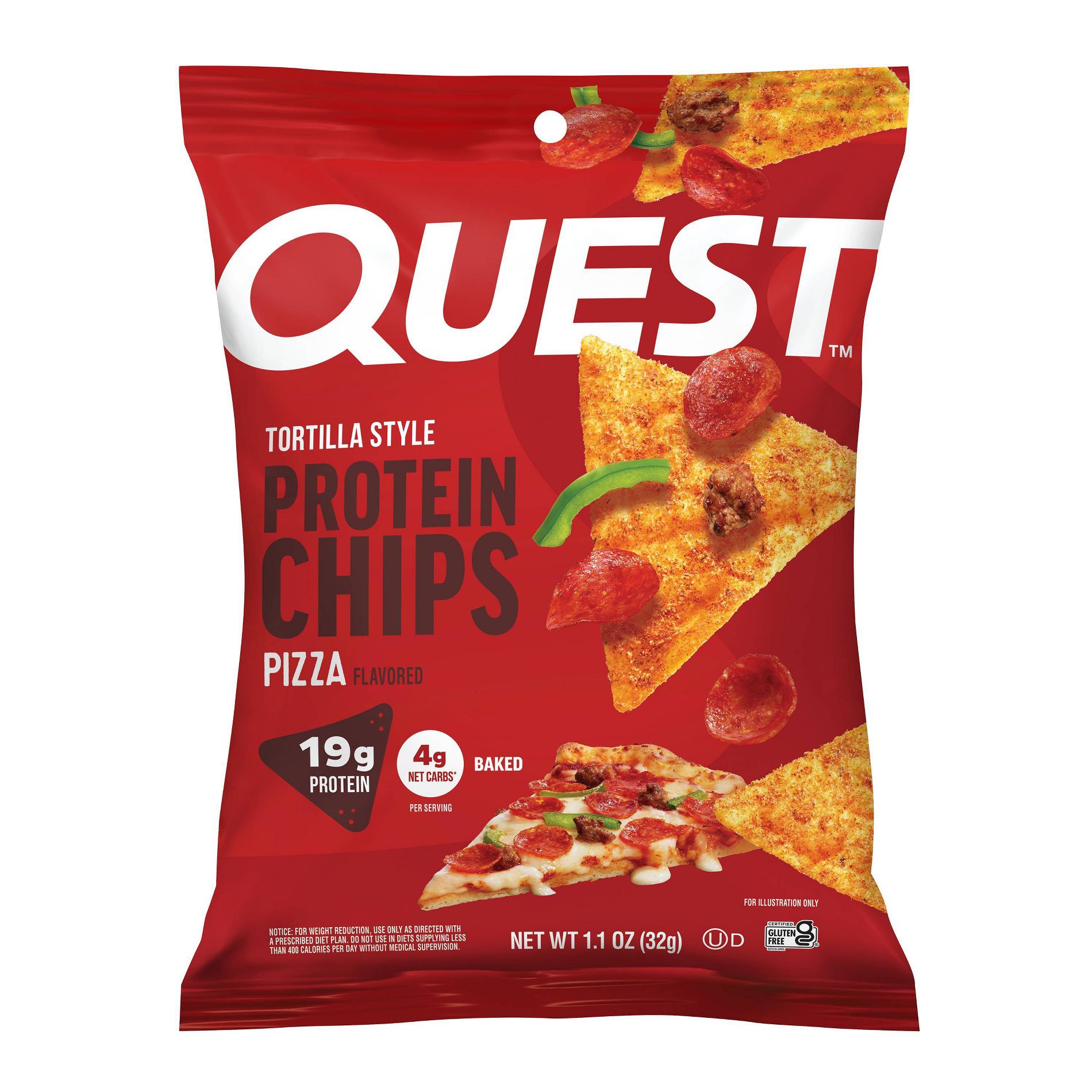 Quest Nutrition Pizza Flavor Tortilla-Style Protein Chips, High Protein, Gluten Free