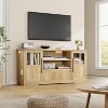 63 in Farmhouse TV Stand for TVs Up to 72 in, Wave Pattern Entertainment Center with 2 Glass Door Cabinets & 2 Open Shelves, for Living Room - 2 of 4