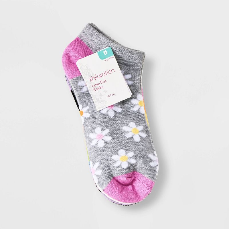 Women&#39;s 10pk 90s Icons Floral Print Low Cut Socks - Xhilaration&#8482; Assorted Colors 4-10, 3 of 5