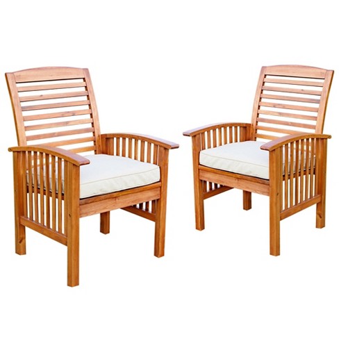 2pk Acacia Wood Patio Chairs with Cushions - Brown - Saracina Home