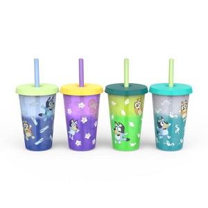 Zak Designs 4pk 16.5 fl oz Plastic Bluey Straw Tumbler Set: Kids & Toddler Cups, Dishwasher-Safe, Multicolor - 1 of 4