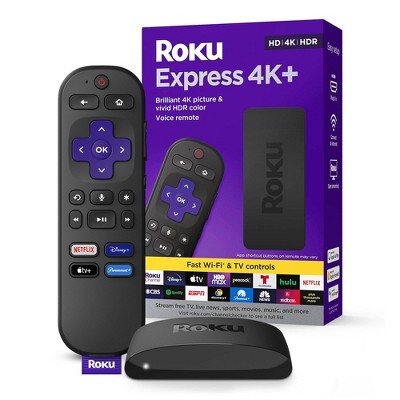 Roku Express 4K+ | Streaming Player HD/4K/HDR with Roku Voice Remote with TV Controls and Premium HDMI Cable