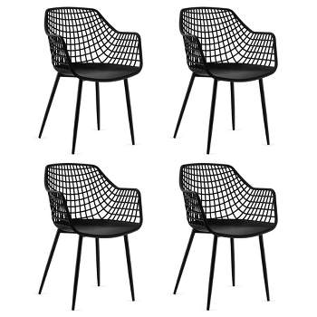 Costway Modern Dining Chair Set of 4 Plastic Shell Hollow withMetal Legs for Living Room