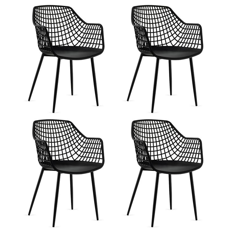 Costway Modern Dining Chair Set of 4 Plastic Shell Hollow withMetal Legs for Living Room, 1 of 11