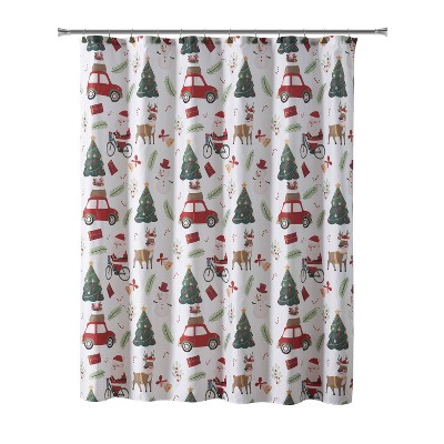 Festive Christmas Santa Snowman Holiday Shower Curtain Set