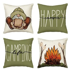 Velvet Happy Camper Camping Life Throw Pillow Covers 18x18 Set of 4, Gnome - 1 of 4