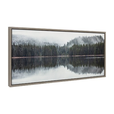 Gray Framed Still Reflection Landscape Canvas Print