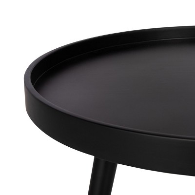 Fritz 24" Black Wood and Metal Round Tray Side Table