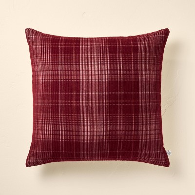 18 x18 Fall Plaid Corduroy Square Throw Pillow Burgundy Hearth Hand With Magnolia Target