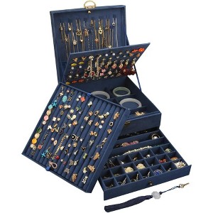 5-Layer Velvet Square Jewelry Box, Large Storage Organizer for Necklaces, Bangles & Ear Studs, Blackish Green - 1 of 4