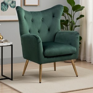 Velvet Wingback Accent Chair with Button-Tufted Back and Gold Metal Legs - 1 of 4