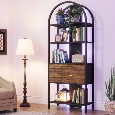Hommoo 70.8" Tall 4-Tier Industrial  Bookshelf with LED Light