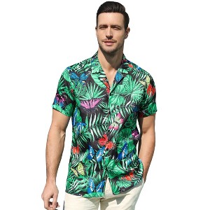 Halloween Men's Floral Print Button-Down Shirt Men's Hawaiian Floral Shirts Tropical Holiday Beach Shirt - 1 of 4