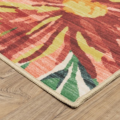 Beige and Multi Tropical Botanical Synthetic Area Rug, 2x3