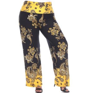 Women's Plus Size Floral Paisley Printed Palazzo Pants - White Mark - 1 of 3
