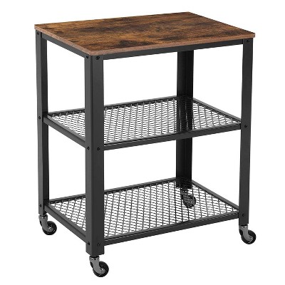 3 Tier Wooden Serving Cart with Two Mesh Design Shelves Brown/Black - Benzara