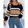 Coolmee Women's Striped Print SweaterNeck Buckle Decor Sweater Casual Drop Shoulder Long Sleeve Pullover Knitwear Tops - 3 of 4
