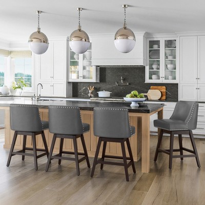 Arceso 26"H Swivel Bar Stools with Back Sets of 4 Faux Leather for Home Kitchen Island, Gray