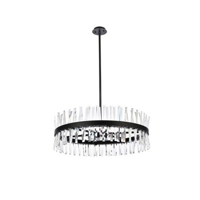 Modern Black Iron Chandelier with Clear Crystal Prisms