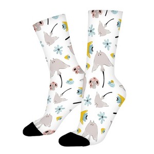 Cartoon Fish And Stingray Women Printed Crew Socks Funny Funky Socks Soft Polyester Novelty Gifts for Artists Men - 1 of 1