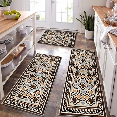 DOMETOUR Farmhouse Kitchen Rugs Set of 3 Washable Throw Rugs with Rubber Backing Non Slip Floor Mats Carpet for Kitchen, Laundry Room
