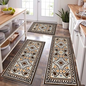 DOMETOUR Farmhouse Kitchen Rugs Set of 3 Washable Throw Rugs with Rubber Backing Non Slip Floor Mats Carpet for Kitchen, Laundry Room - 1 of 4