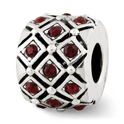 Black Bow Jewelry Sterling Silver with Red Raspberry Crystals June Lattice Bead Charm