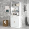 TIRAMISUBEST Bathroom Storage Cabinet, Cabinet with Two Doors and Drawers, Adjustable Shelf, Three-layer Open Shelf, MDF Board, White - 2 of 4