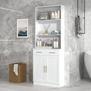 70" Bathroom Storage Cabinet, Cabinet with Two Doors and Drawers, Adjustable Shelf, Three-layer Open Shelf - 1 of 4