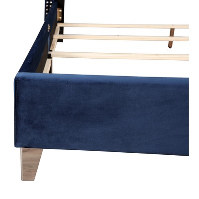 Elegant Beige Velvet Tufted Queen Bed with Nailhead Trim