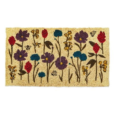 tag 1'6" x 2'6"  Bee Flowers Coir Mat Rectangle Indoor and Outdoor Coir Door Welcome Mat