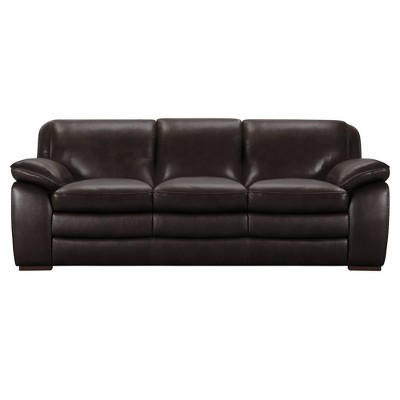 Armen Living Foley Contemporary Sofa Genuine Leather Dark Brown: Upholstered, Wood Frame, Foam Cushions